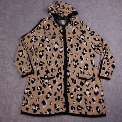 Chico’s Cardigan Sweater XL 3 Tunic Long Magnet Button Animal Print Hooded - Image 1 of 4