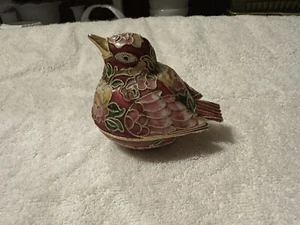 Cloisonné Vogel rot & rosa Blumen Schmuckschatulle - Bild 1 von 3