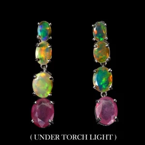 925 Sterling Silver Earrings Oval Ruby 9x7mm Fire Opal Gemstone Jewelry - Picture 1 of 9