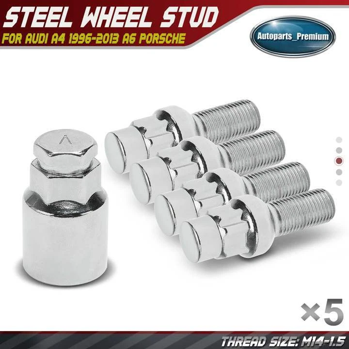4x pernos de bloqueo de rueda M14-1.5 y 1x llave de enchufe para Audi A4 1996-2013 A6 Porsche Foto 1 de 4