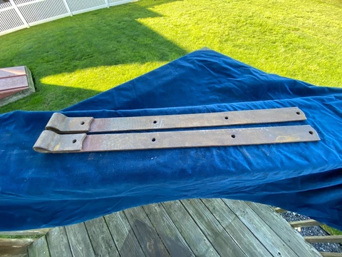 2 vintage barn door strap hinges 36" Long 2.5" wide Wrought Iron Cast Metal Cover