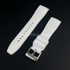 White 20 22mm Rubber Curved End Watch Strap Band Made For Rolex Submariner GMT - Picture 1 of 5