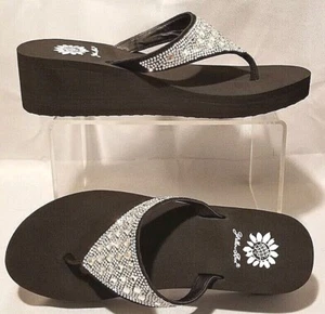 Yellow Box Flip Flops Birder Womens 9 Clear Rhinestone Wedge 21808 Comfort New - Picture 1 of 11