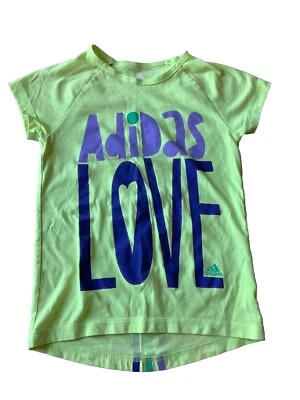 Adidas Short Sleeve Shirt Youth Girls Size 6 Yellow Purple Green EUC Glitter - Image 1 of 4