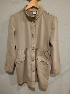 Sahalie 绿色纽扣前毛衣束腰外衣 M 码棉混纺 — 第 1/4 张图片