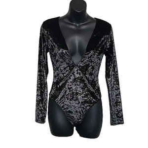 Victoria's Secret Velvet Body Suit Deep V Neck long sleeve NEW - Picture 1 of 6