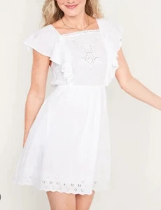 Old Navy White Flutter Sleeve Tie Back Boho Peasant Mini Dress Women’s Size 3X - Picture 1 of 4