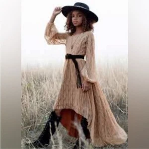 Mia Joy by Joyfolie Jermaine Hi-Low Raw Hem Maxi Lace Sleeve Boho Dress Girl 12 - Picture 1 of 11