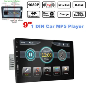 9" 1 DIN Car MP5 Player Bluetooth Touch Screen Stereo Radio USB AUX Audio Video - Picture 1 of 12