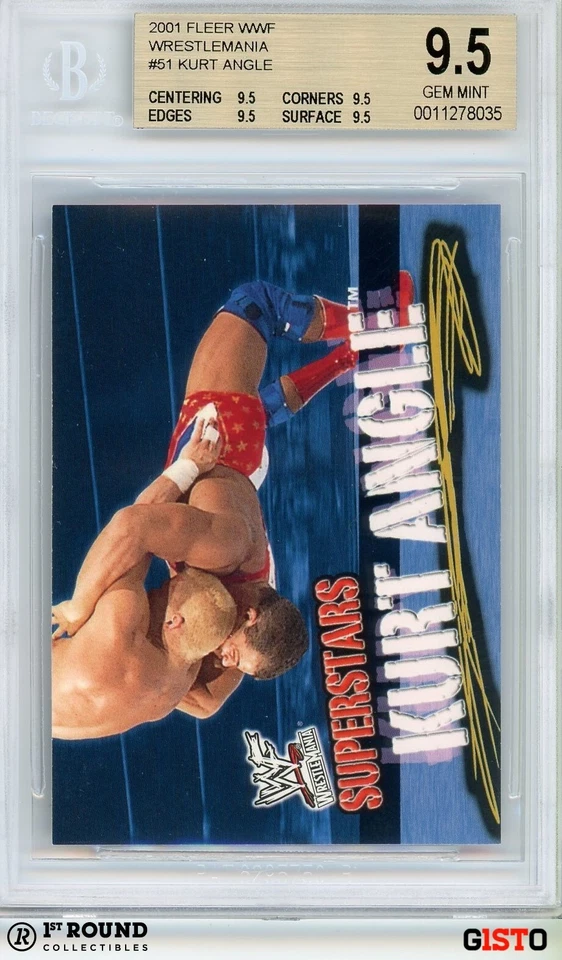 Kurt Angle BGS 9.5: 2001 Fleer WWF Wrestlemania 1st Major Card Gisto #51 POP 2 - Image 1 of 4