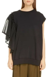 New DRIES VAN NOTEN Halto Asymmetrical Ruffle Sleeve black Top Size L - Picture 1 of 7