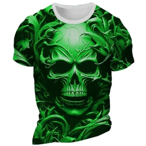 Herren 3D Totenkopf Grafik T-Shirt Kurzarm - Gothic Design Freizeit Tee - Bild 1 von 12