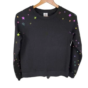 NWOT Girls XL 14-16 Shiny Rainbow Foil Stars Black Long Sleeve Sweatshirt - Picture 1 of 3