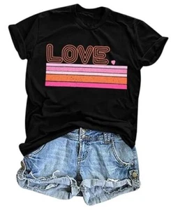 Valentines Day Shirt Women Love Heart T-Shirts Funny Love XX-Large Black - Picture 1 of 6