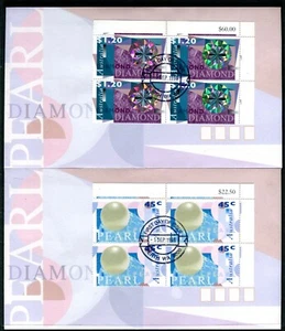 1996 Diamonds & Pearls (Top Right Corner Blocks of 4) FDC's - Perth WA 6000 PMK - Imagen 1 de 1