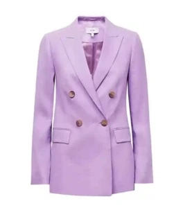 Reiss Hollie Lilac Purple Linen Blend Longline Double Breasted Blazer Jacket NWT - Picture 1 of 9