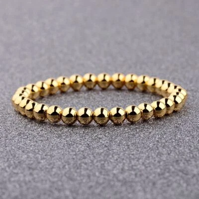 Fashion Elegant Gold Colors 4mm Copper Beads Metal Bracelet luxury Charm Jewelry - Image 1 of 4