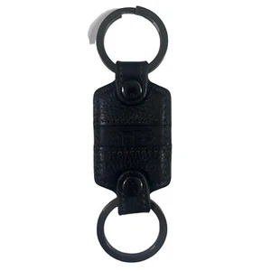 Zippo Valet Key Chain Black Leather Double Ring Brown Stitching Gun Metal Rings - Picture 1 of 9