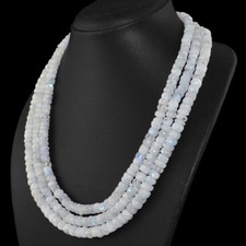 Amazing 3 Strand 750.00 Cts Natural Unheated Blue Flash Moonstone Beads Necklace