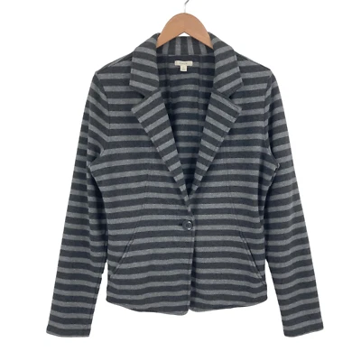 Caslon Blazer Jacket Womens Large Gray Stripe Cotton Long Sleeve Single Breasted - Image 1 of 4