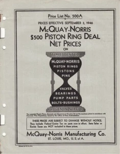 1946 McQuay-Norris Automotive Engine Parts Price Sheets Packard Studebaker Mopar - Picture 1 of 3