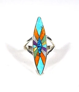 Anillo largo de plata de ley 925 con incrustaciones multicolor talla 5-9 - Imagen 1 de 3