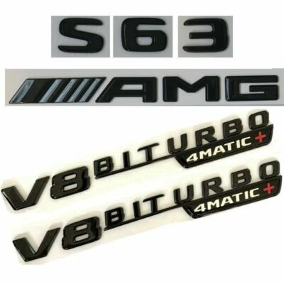 Gloss Black S63 AMG V8 BITURBO 4MATIC+ Trunk Fender Emblems Foto 1 de 3