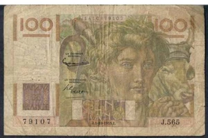 FRANCE BANKNOTE 100 P128e 01.10.1953 GF - Picture 1 of 2