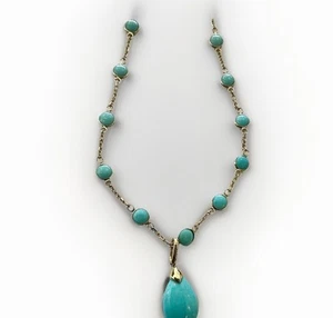 14 K YELLOW GOLD EFFY TURQUOISE, DIAMOND PENDANT NECKLACE - Picture 1 of 4