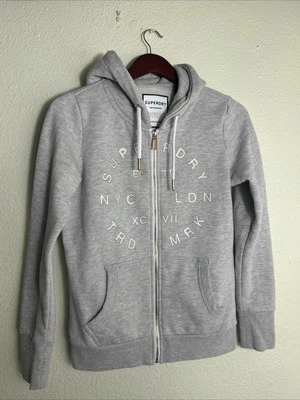 Superdry British Design Grey Full Zip Hooded Sweatshirt Size 8 - Image 1 of 4