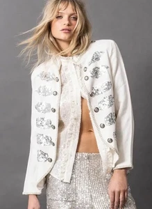 Joey the label 100% linen sequinned  military jacket in White Size UK12 - Picture 1 of 13