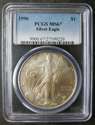 1996 $1 dólar American Silver Eagle PCGS MS67 - Imagem 1 de 2