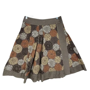 Nic + Zoe Skirt 4 Women Brown Orange Floral A-Line Pleated Cotton Boho Retro 70s - Picture 1 of 13