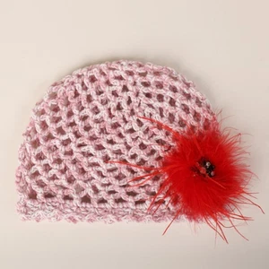 Cappello berretto donna stile etnico lavorato a mano con berretto a rete in finta piuma - Foto 1 di 8