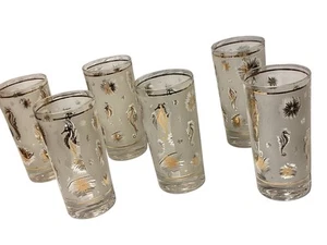 Hollywood Regency Barware Seahorse Set Of 6 Highball Glasses MCM G Reeves Signed - Picture 1 of 13