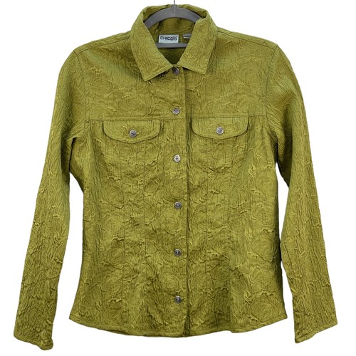 VETEMENTS Giacca camicia Chicos verde brillante floreale in rilievo con bottoni taglia 0