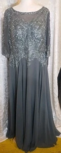 JJ's House Steel Gray Illusion Lace Chiffon Long Formal Dress Sz 16 - Picture 1 of 11