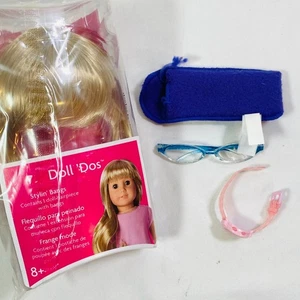 18" American Girl Doll 'Dos HTF Blond Stylin Bangs, Pink Sports Watch, Glasses - Picture 1 of 14