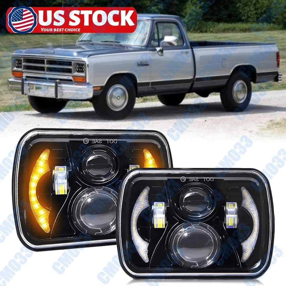 Newest Pair 5x7" 7x6" LED Sealed Headlights for Dodge W100 D100 1986-1989 Pickup - Image 1 of 4