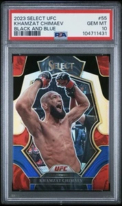 💥 POP 1 PSA 10 GEMA COMO NUEVA 2023 Seleccionar UFC Khamzat Chimaev Negro y Azul Prizm/49 - Imagen 1 de 7