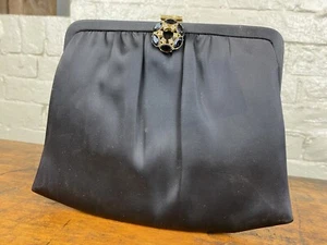 Vintage ANDE' Black Evening Hand Bag, Clutch w/ Chain ~ Beautiful Working Clasp - Picture 1 of 12