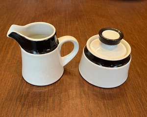 Noritake Primastone Blue Gray SUGAR WITH LID and CREAMER Malaga 8301 Japan - Picture 1 of 12