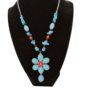 Avon SP sign Faux Turquoise Stone Orange Silver tone Necklace Chain Extender VTG - Picture 1 of 9