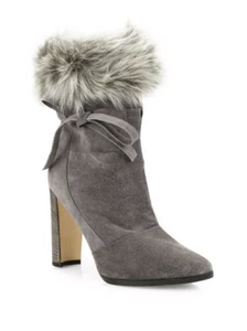 $1395 MANOLO BLAHNIK BELEMFU GREY SUEDE FUR BOOTS EU 40 I LOVE SHOES 105 MM - Picture 1 of 9
