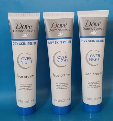 (3 PACK ) DOVE DERMASERIES FACE Dry Skin Relief OVERNIGHT Face Cream 2.54oz RARE - image 1 of 4