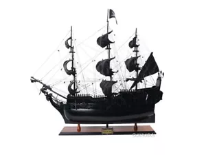 Black Pearl Pirate Ship | Handcrafted Wooden Ship W/ Linen Sails & Pirate Flag - Picture 1 of 10