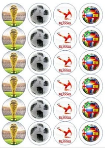 24 x PRECUT Edible Football World Cup Russia 2018 Cupcake Decoration Toppers - Picture 1 of 1
