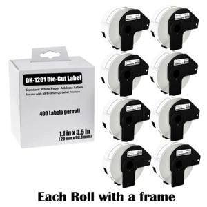 8Rolls DK-1201 29mmx90.3mm Standard Paper Address Labels For Brother QL-570 580N - Bild 1 von 23