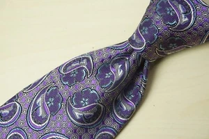 Ermenegildo Zegna CURRENT Violet Ivory Paisley Geometric Silk Embroidered Tie - Picture 1 of 5