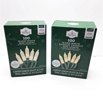 Holiday Time 100 Warm White Mini Lights LED Indoor/Outdoor 22.4 ft Green Wire - Image 1 of 4